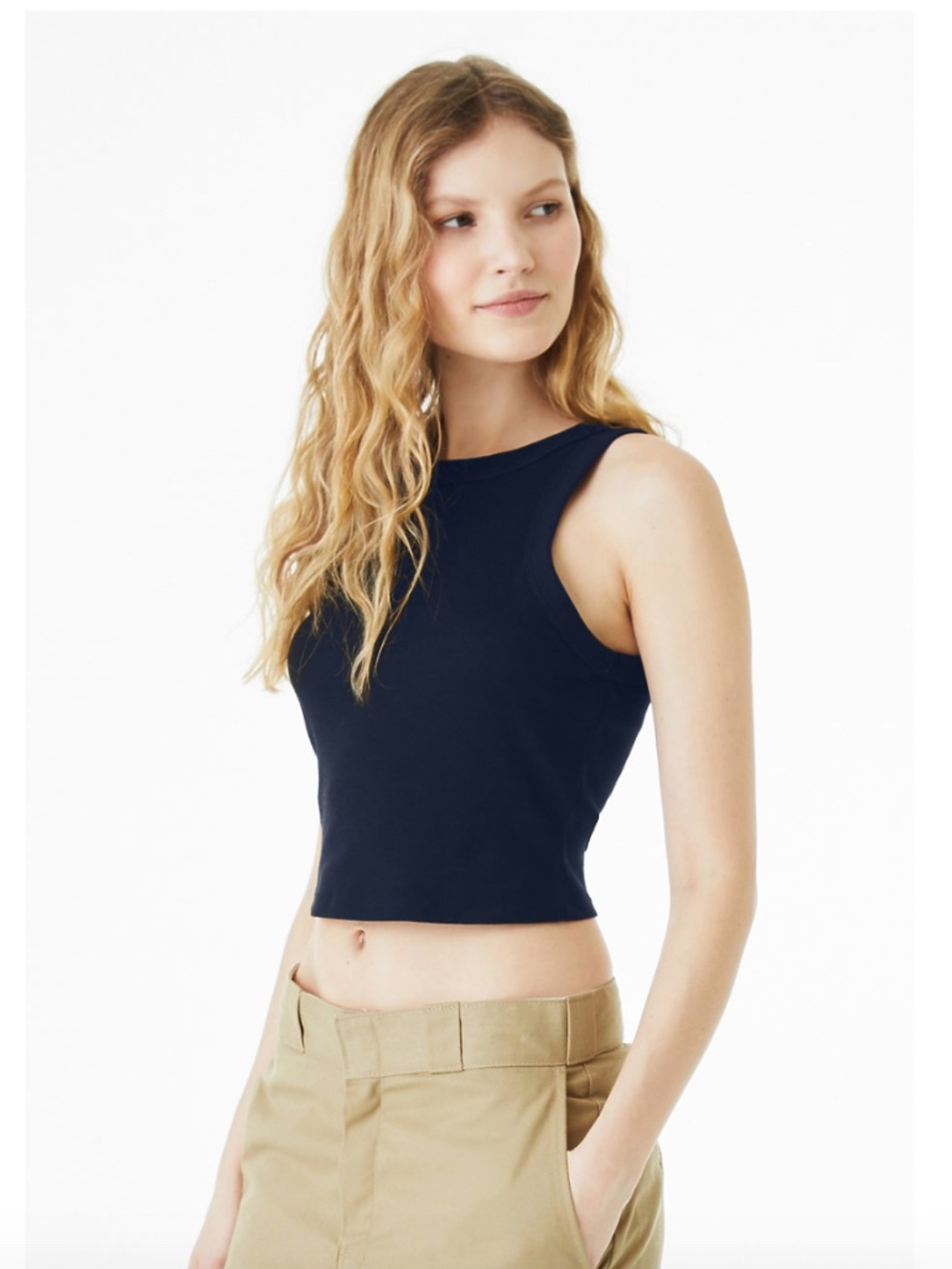 TWO CUTE BELLA + CANVAS BABY TEE STRETCH FIT CROPPED TANKS NAVY LARGE BRAND NEW